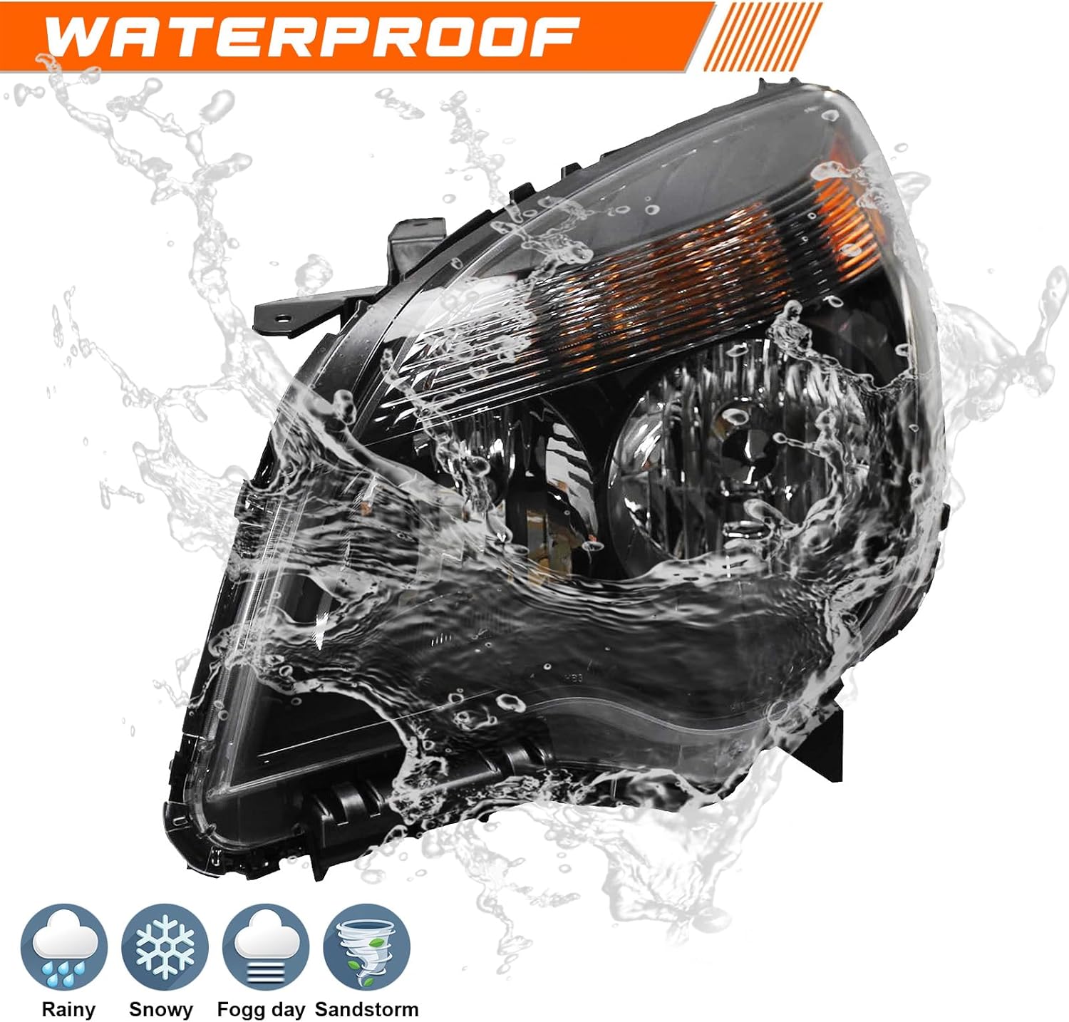 Headlight Assembly Compatible with 2010-2015 Chevy Equinox LT/LS,Halogen Headlamp for Chevrolet Equinox 2010 2011 2012 2013 2014 2015 Replacement Driver Passenger Side Black Housing Amber Reflector