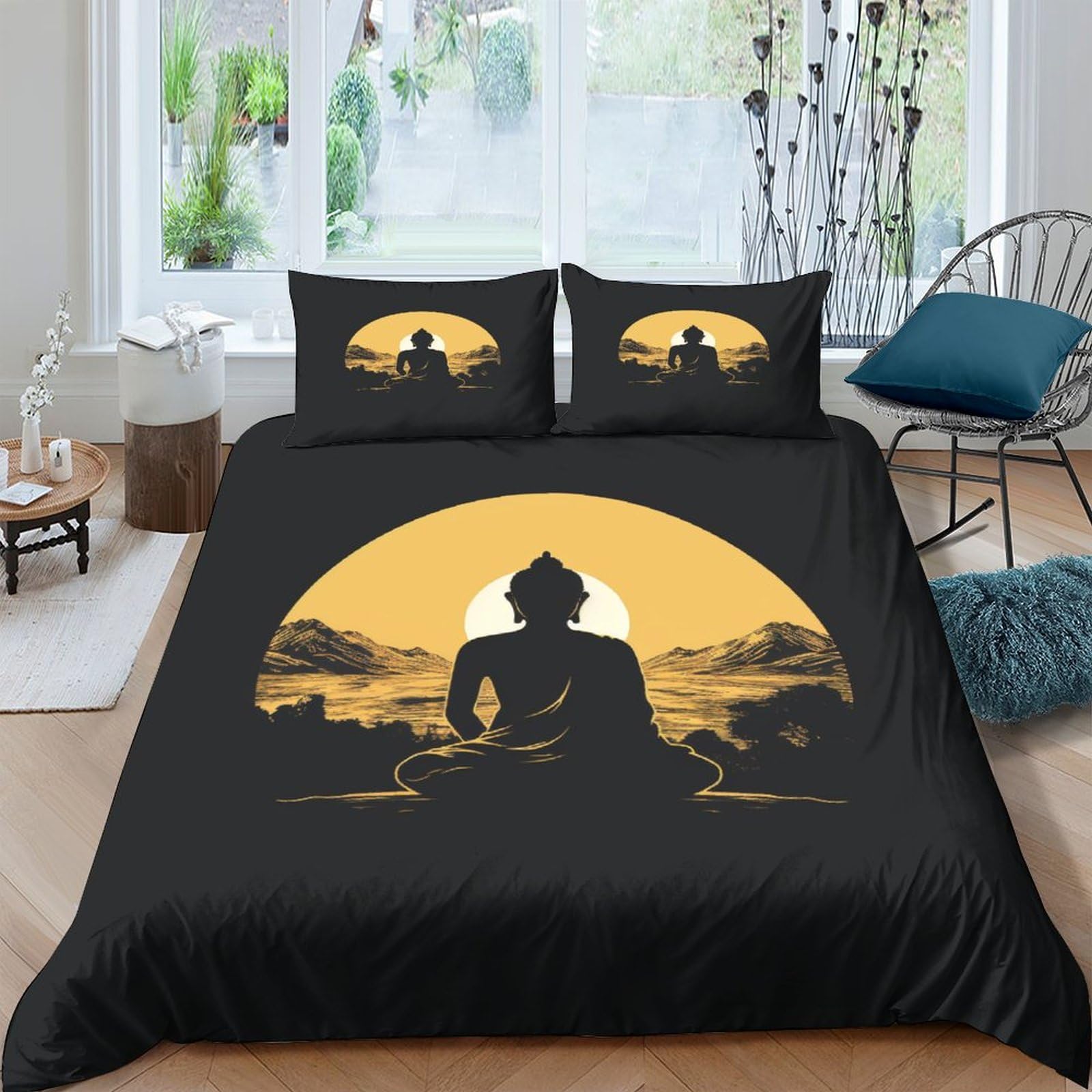 Housse de couette Bouddha oriental parure de lit 3 pièces lit king size
