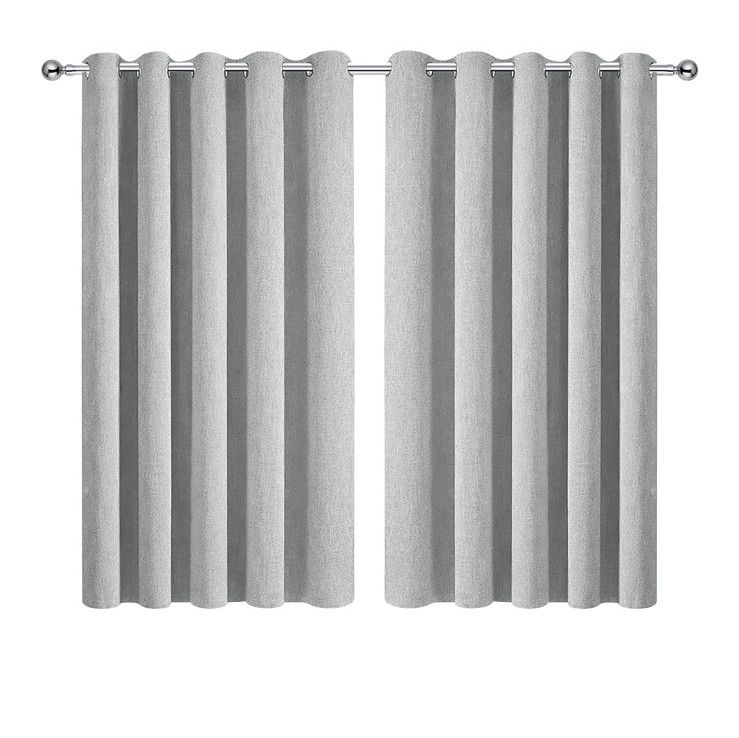 Aspire Homeware Silver Linen Blackout Curtains For Bedroom 66X54 Eyelet Curtains For Living Room 2 Panels With Tiebacks