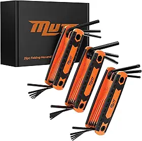 Conjunto de chaves Allen dobráveis de 25 peças da Mutt Tools – SAE compacto e ferramenta métrica para bicicletas, DIY, tiro com arco – conjuntos de chaves Allen codificadas por cores, carimbados com