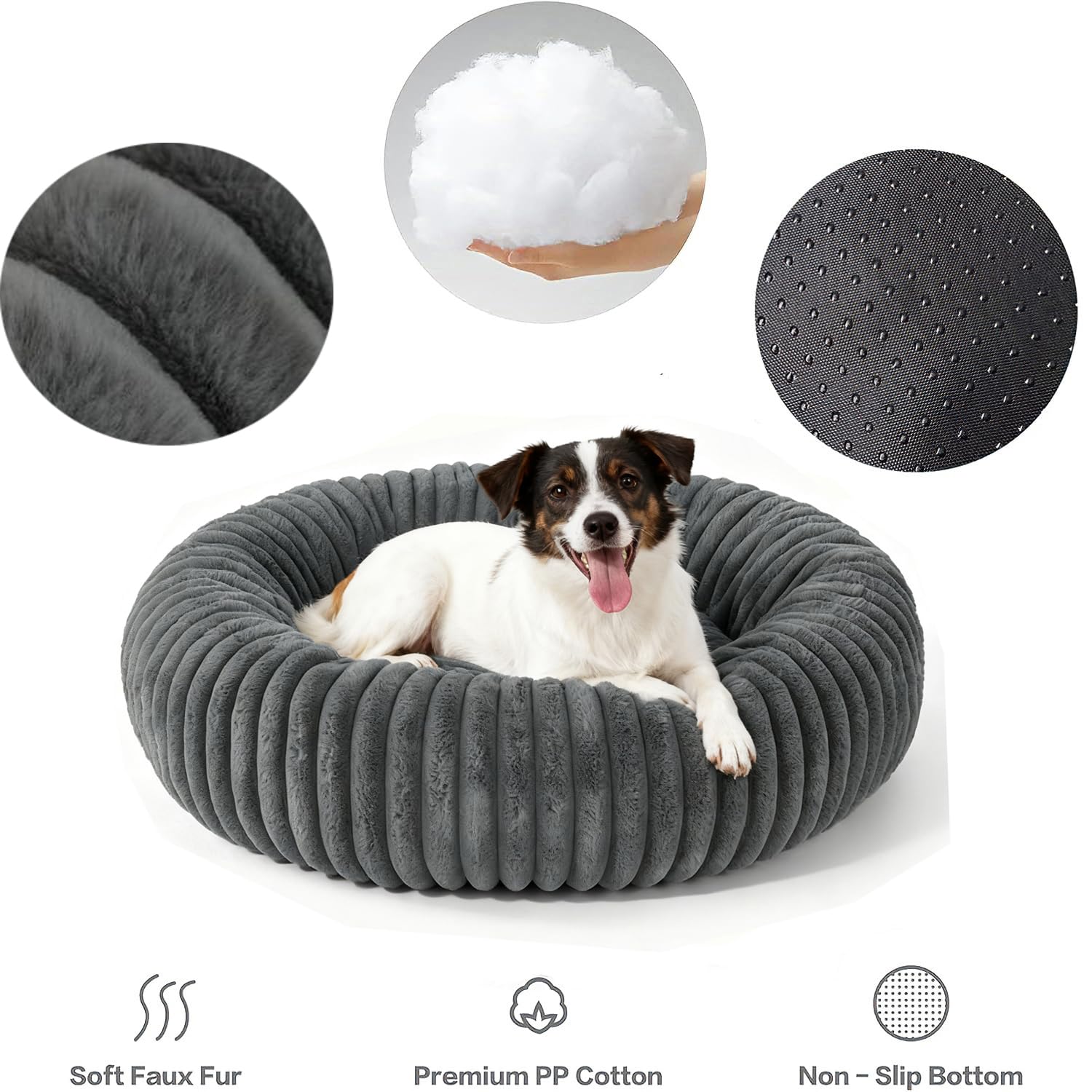 Cuccia Morbida per Cani Rotondo Cuscino Gatti Letto Donut Interno Soffice Lettino per Animali Domestici Cuccia per Gatto Fluffy Peluche Letto per Cani Letti per Cani (Grigio, Ø60 cm)