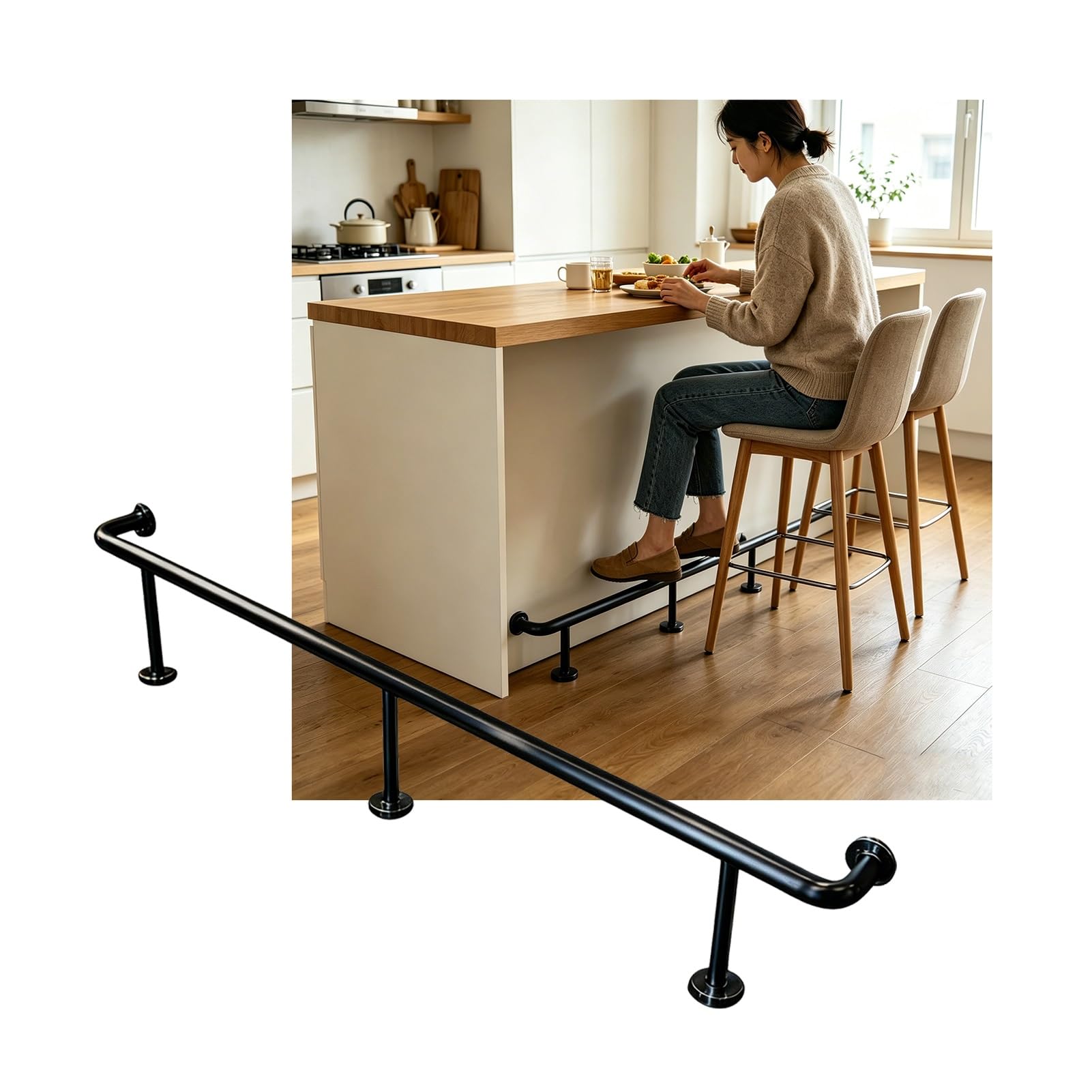 Rail de pied de barre noir 1.2M en acier inoxydable pour comptoir