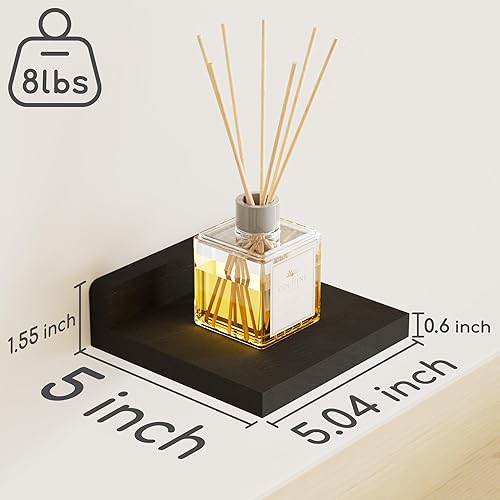 Miniatura 3 de Estantes flotantes pequeños, mini estantes colgantes, estante de pared de 5 pulgadas para baño, sala de estar, dormitorio, paquete de 3, con 2 tipos