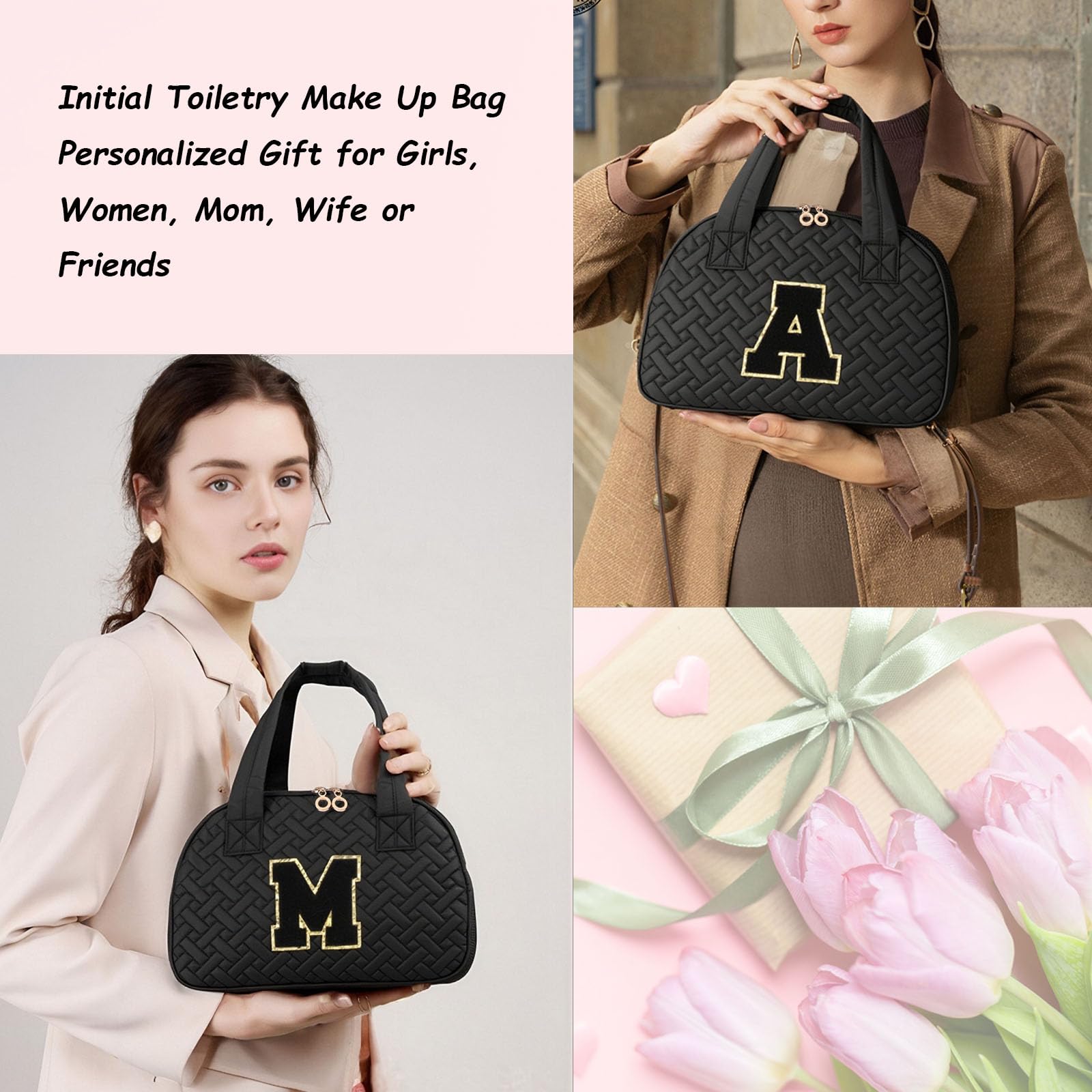 Neceser de Viaje para Mujer, Organizador de cosméticos, Estuche de Almacenamiento de Maquillaje, Negro -, K