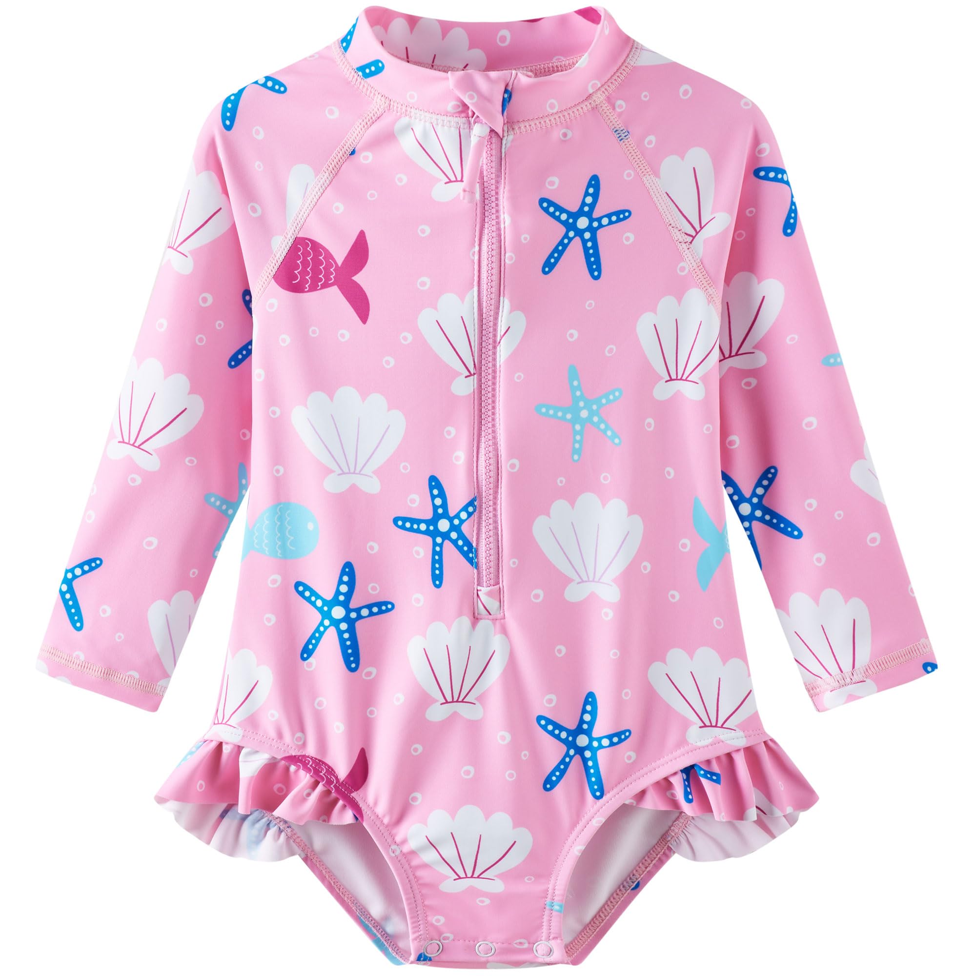 UMELOK Costume da bagno intero da bambina, a maniche lunghe, con protezione solare UPF 50+