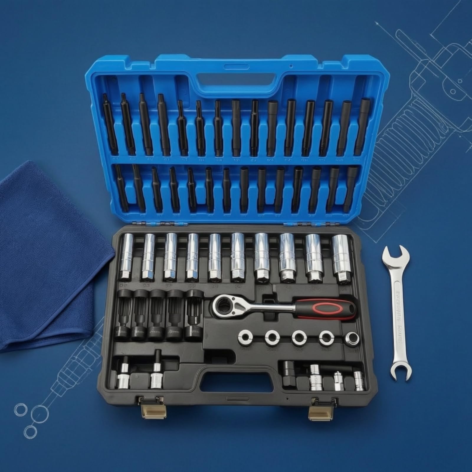 Baoblaze Removal Socket Ensemble Douille Dépose Amortisseur Set Outil Châssis Véhicule Coffret Cliquet Acier Mallette Organisée Maintenance Auto Quotidienne Atelier