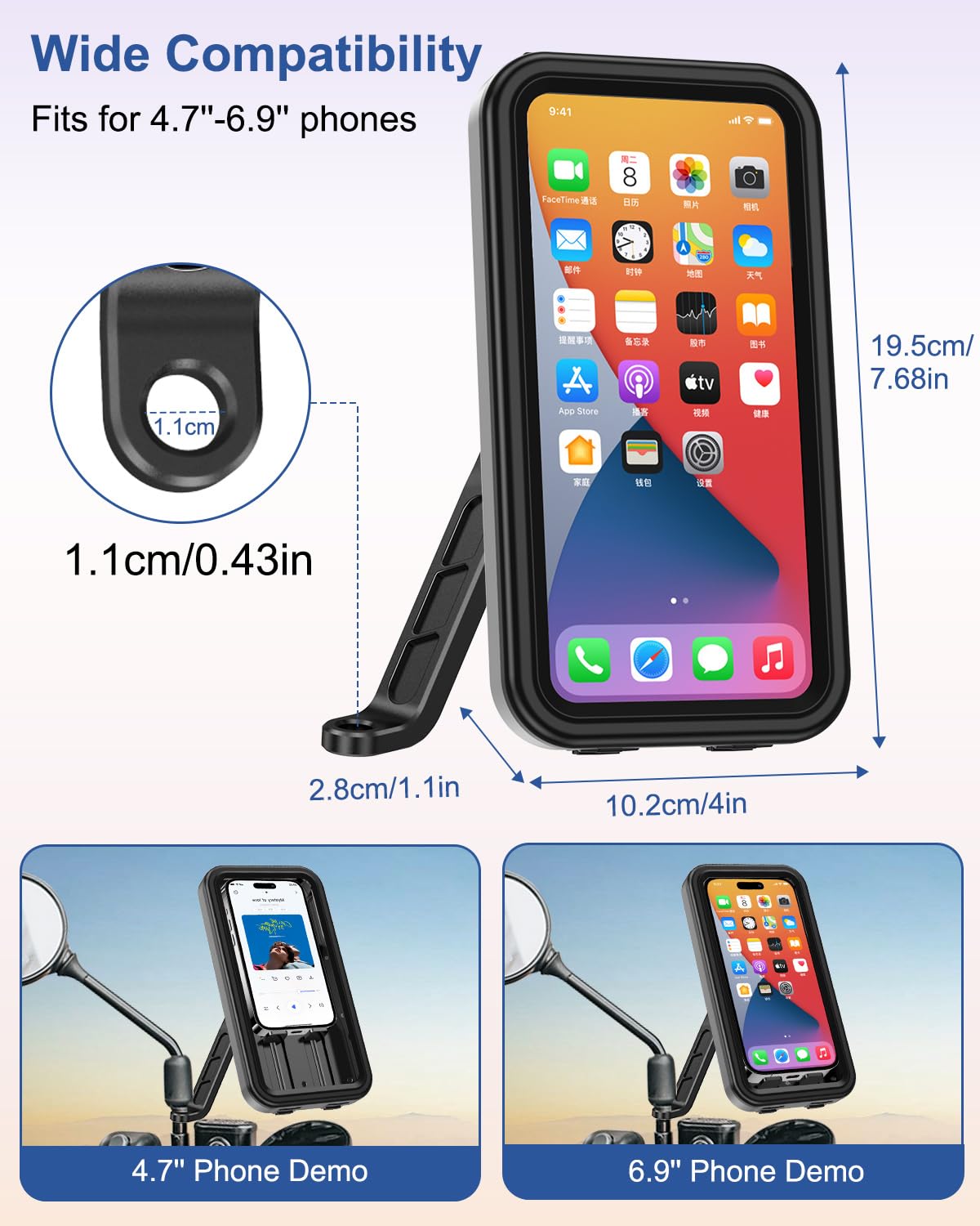 Porta Telefono Moto Impermeabile [1S Sgancio Rapido] Supporto Telefono Moto Specchietto Porta Cellulare Scooter con Touch Screen Rotazione di 360 per Smartphone da 4.7-6,9" Pollici