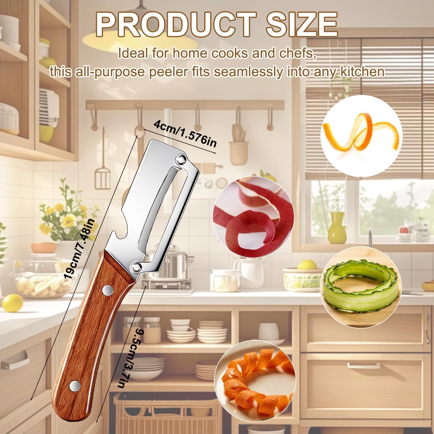 2-in-1 Multifunctional Vegetable Peeler with Wooden Handle & Stainless Steel Blade, Multifunctional Vegetable Peeler, Built-in Bottle Opener, Fruit & Vegetable Kitchen Peeling Tool (1Pcs) — view 2