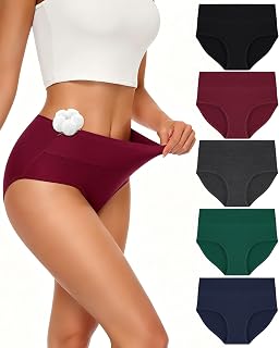 SIMIYA Cotton Underwear for Women, High Waisted Full Coverage Briefs 5 Pack