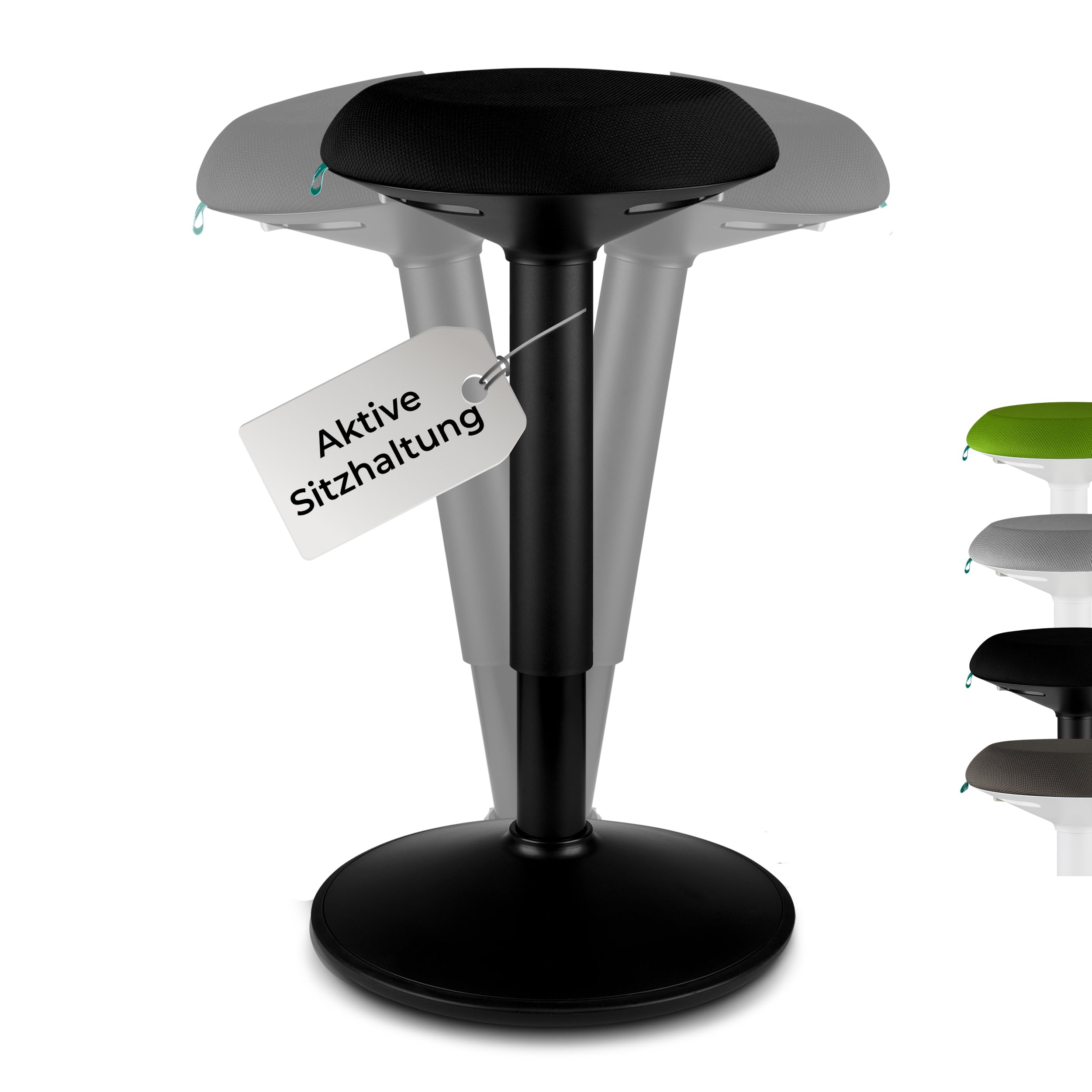 standup.Today Wackelhocker Ella (Schwarz/Schwarz) – Sitzhocker höhenverstellbar 55-80 cm – Ergonomischer Hocker für Büro & Zuhause – Bürohocker mit Schwingeffekt – Schreibtischhocker