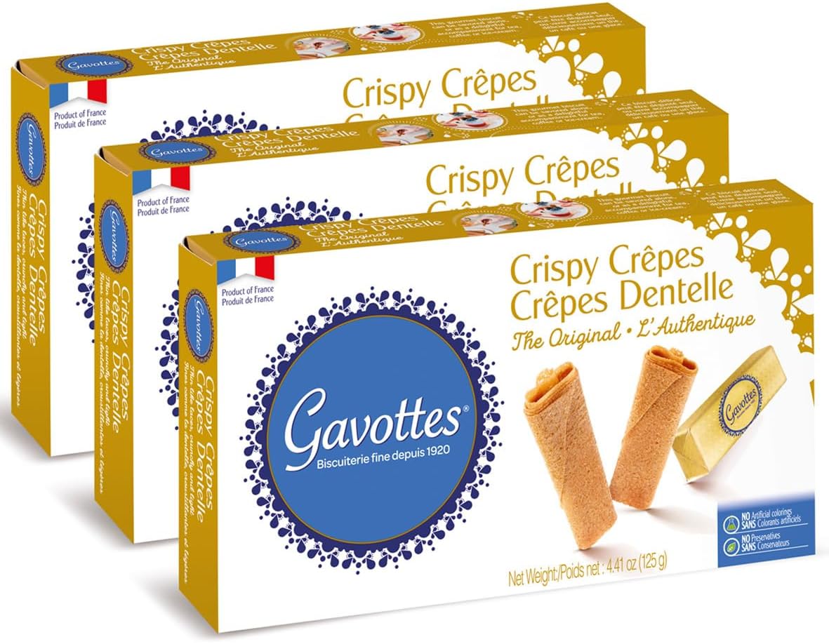 Gavottes Gourmet French Lace Crispy Crepes 3 pack - Individually Wrapped | Ready-to-eat crispy Crepes | Crispy Crepes From France | The Original Crepes Dentelle (3 Packs x 24 Crepes/ 3 x 4.41oz)