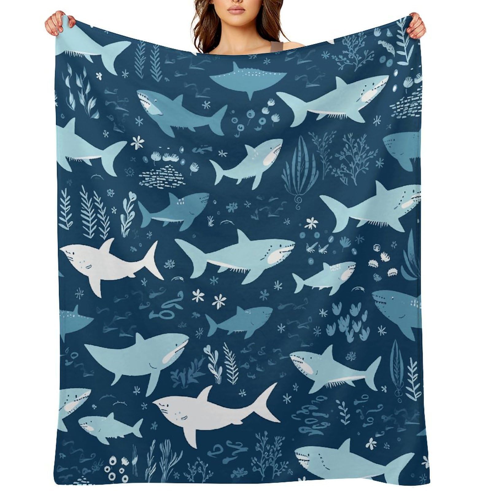 Sharks Blankets Soft Throw Blankets for Sofa Personalized Flannel Blanket Large Warm Bed Blanket Cozy Thick Bath Towel Bedspread for All-Season Home Decor Gift 40"x50"