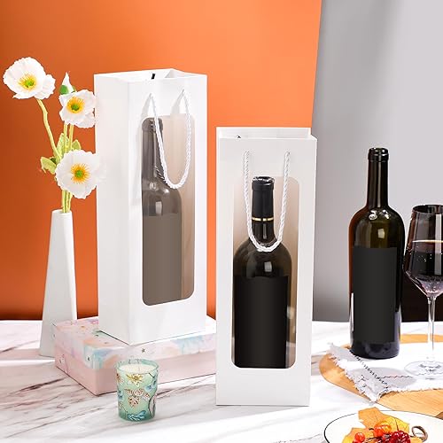 Miniatura 51 de Tioncy 24 bolsas de regalo de botella de vino individual de Navidad, bolsas de champán para bodas a granel con ventana transparente, cajas Negro