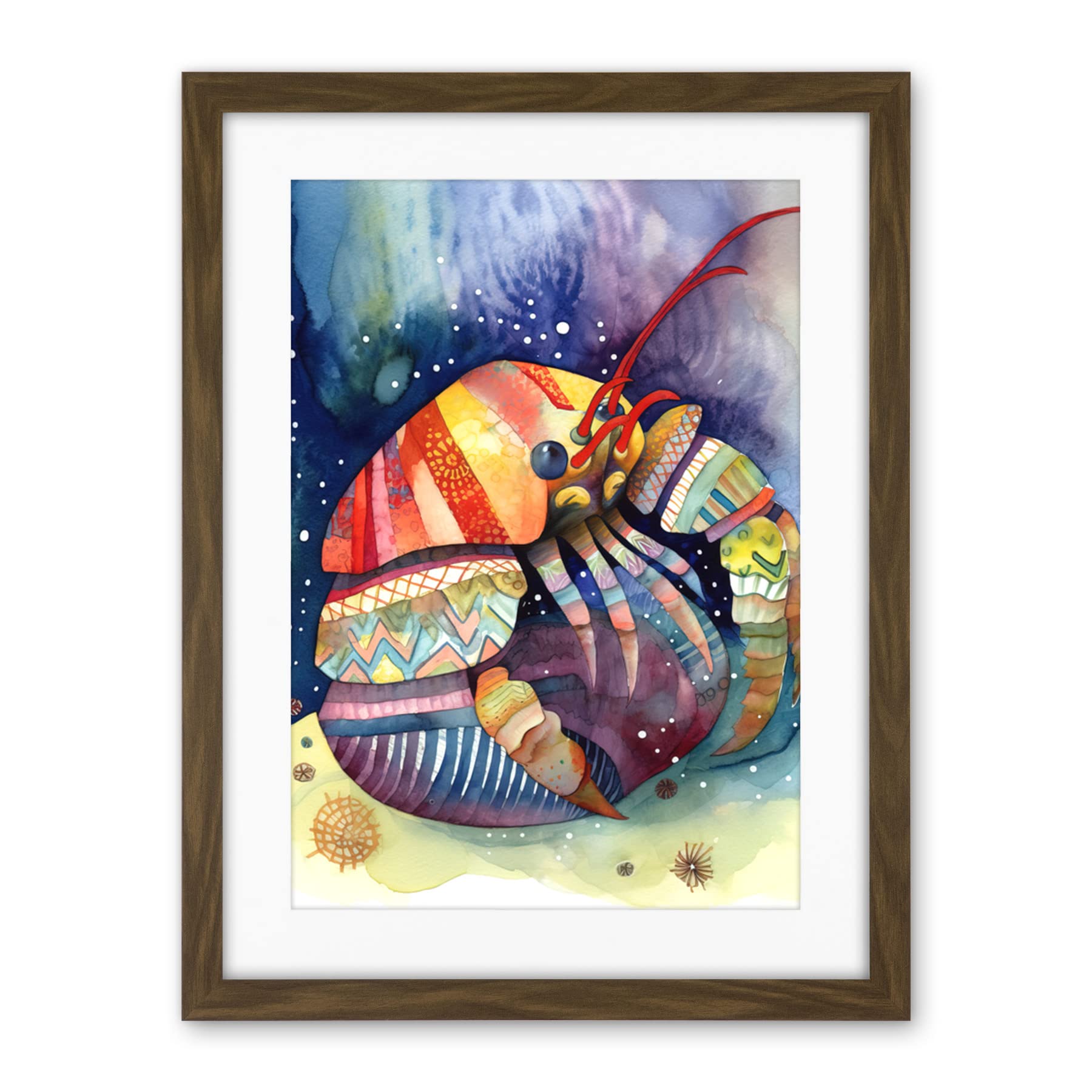 Artery8 Hermit Crab Folk Art Watercolour Painting Artwork Framed Wall Art Print 18X24 Inch