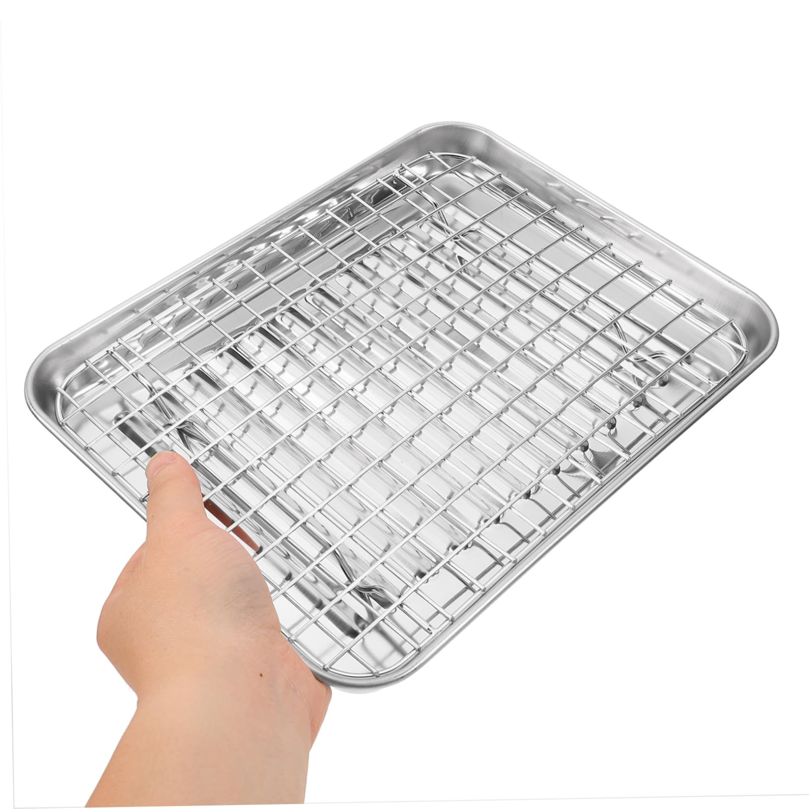 Juego de Bandeja de Horno de Acero Inoxidable con Rejilla, 43 Cm | Drenaje de Aceite, Servir Fritos, Uso en Casa y Familia, Estilo Simple, 1 Juego