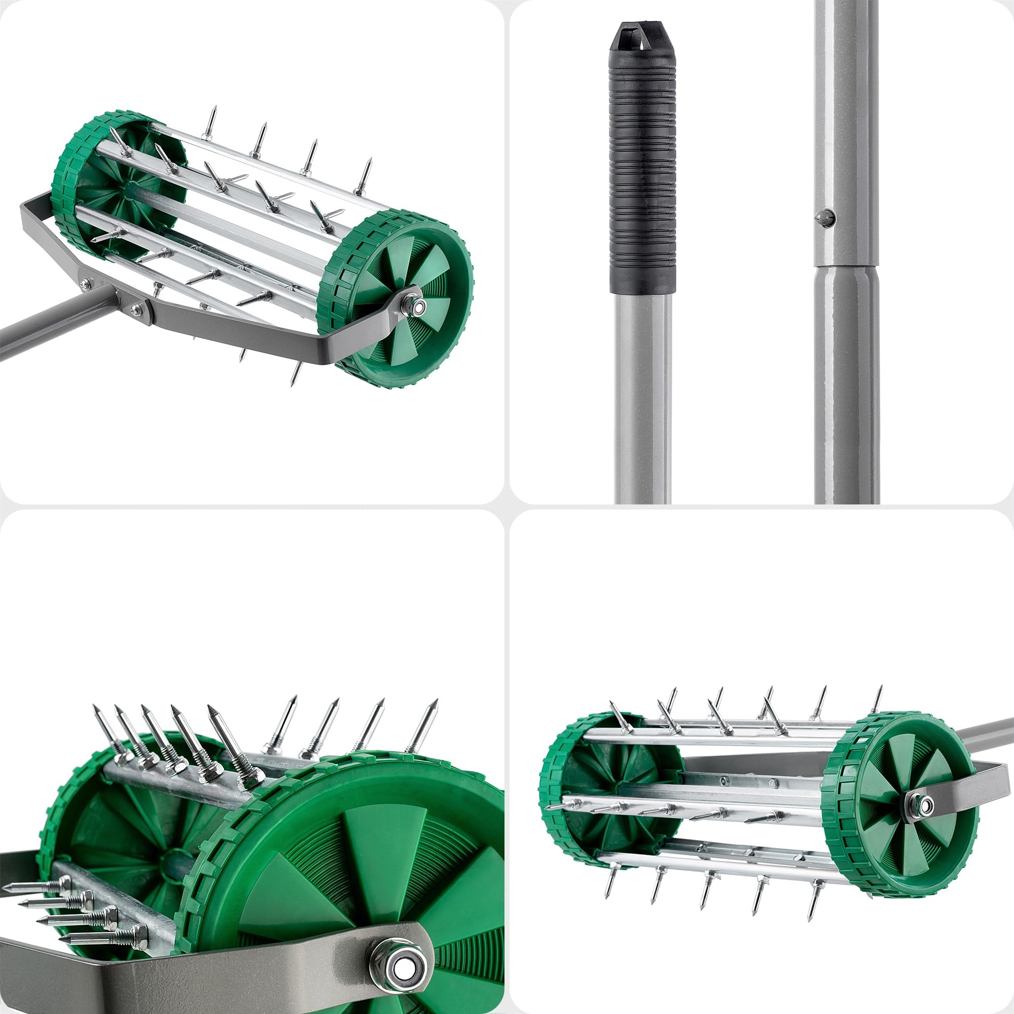 KADAX Aeratore manuale per prato in acciaio robusto, aeratore manuale con chiodi da 3,3 cm, aeratore a pavimento con impugnatura ergonomica, rullo robusto (148 cm)