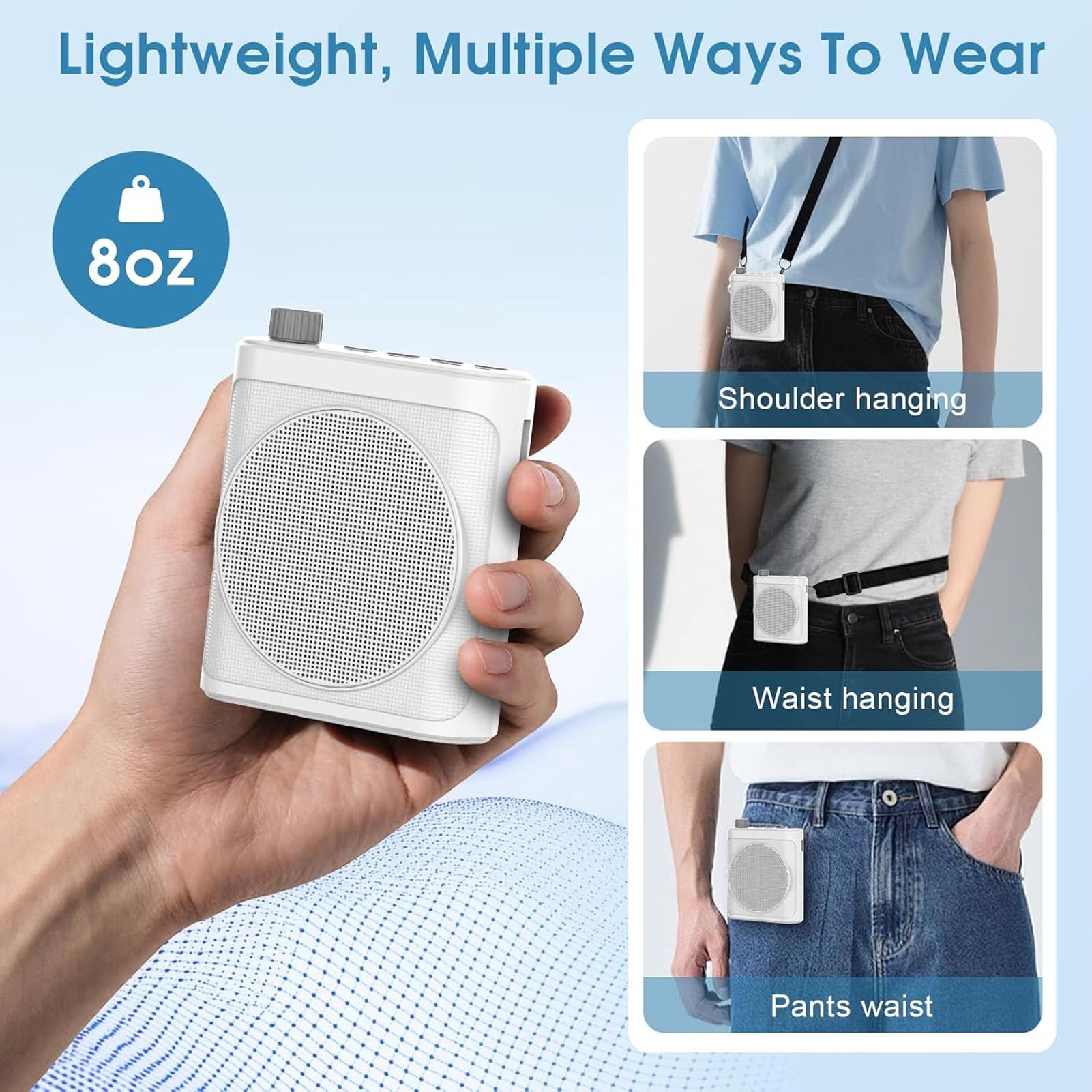 Bewinner Amplificatore Vocale Wireless da 15 W con Doppi Microfoni Lavalier Magnetici, Altoparlante Portatile Bluetooth 5.4 con Riduzione del Rumore, PA Ricaricabile 25 Ore per la (WHITE)