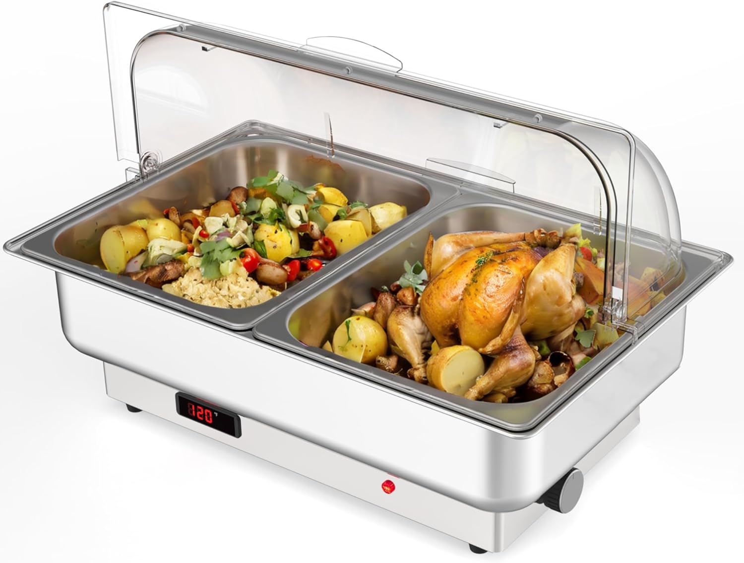 Chafing Dish Electric Buffet Set,2 x 4.5 QT Half-Size Stainless Steel Food Servers and Warmers with Temperature Control For Wedding and Parties 2 x 1/2 Size Pan