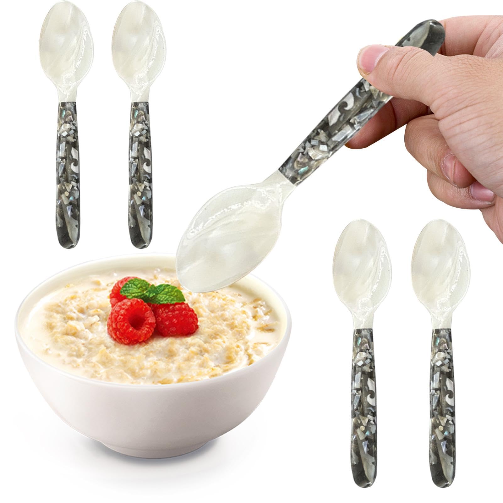 Cucchiai da caviale con manici rotondi, set di 5 cucchiai in madreperla, posate decorative per caviale, eleganti utensili per servire caviale, uova e gelato, da pranzo di alta qualità per