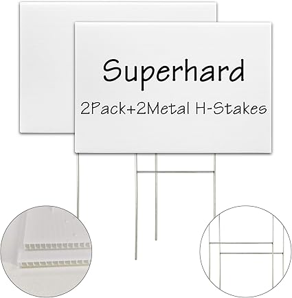 Blank Yard Signs With Stakes, 2 Pack 18 x 12 Inches White Plastic Lawn Signs For Happy Birthday, Garage Sale, Rent, Guidepost Decorations