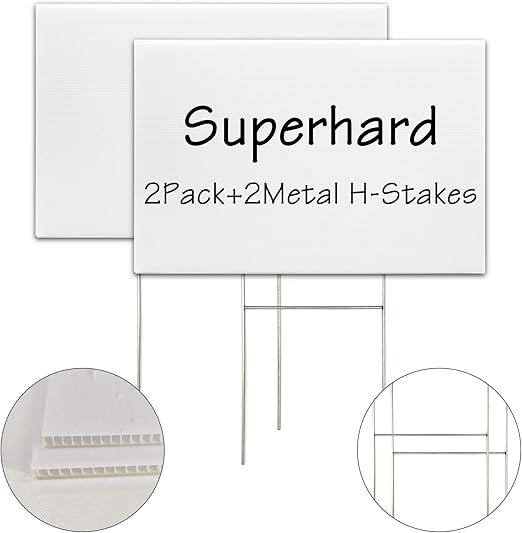 Blank Yard Signs With Stakes, 2 Pack 18 x 12 Inches White Plastic Lawn Signs For Happy Birthday, Garage Sale, Rent, Guidepost Decorations