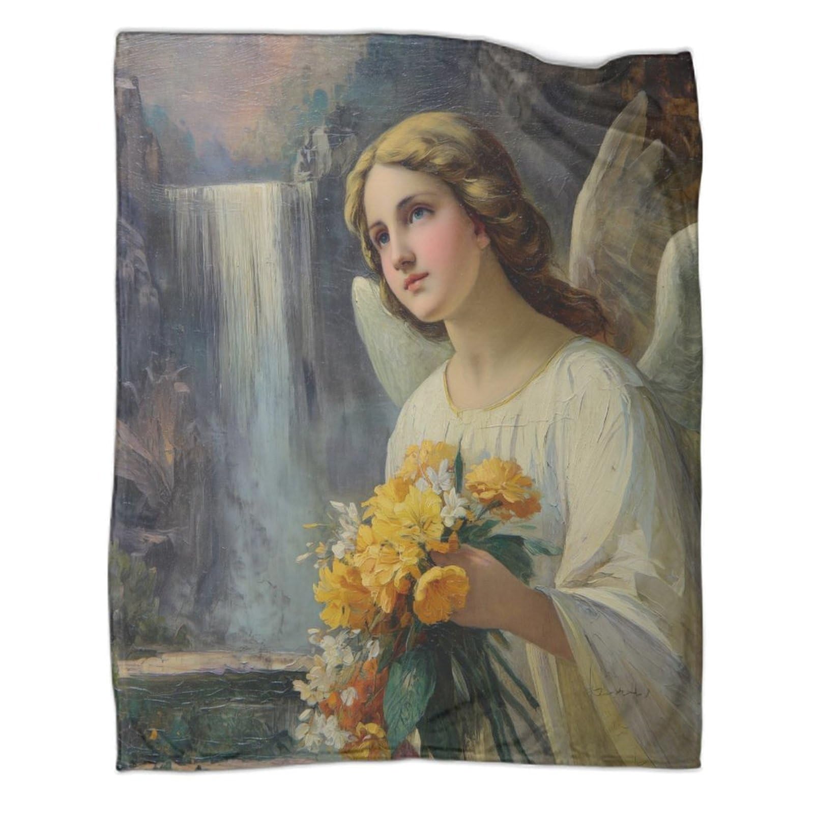 kaiyun Woman with Angel Wings, Golden Petals of Lily Throws,Soft And Warm Printed Flannel for Bed And Sofa 60x80inch(150x200cm)