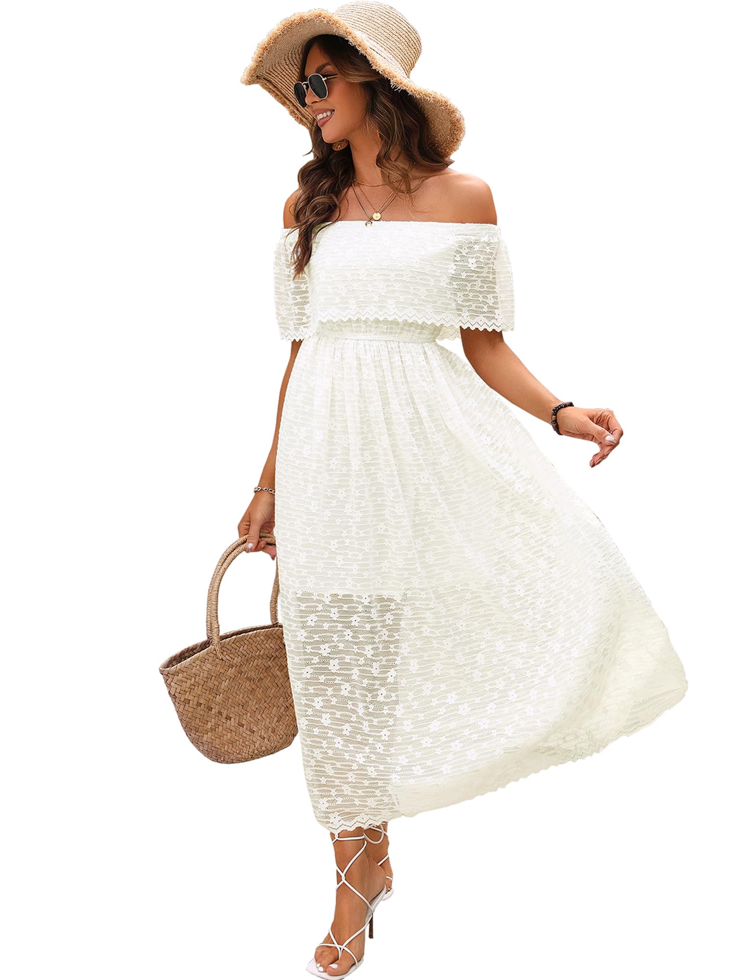 Atnlewhi Abito da donna con spalle scoperte, elegante, formale, da cocktail, da sera, da ballo, in pizzo