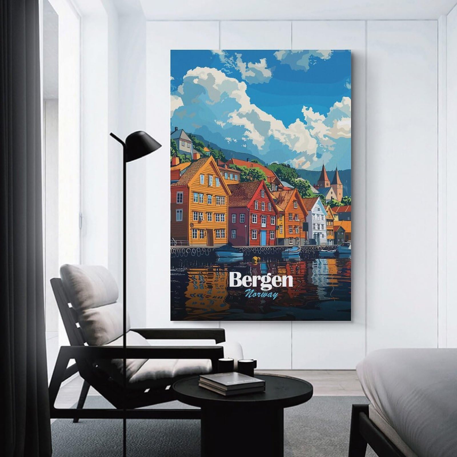 Junmoney Canvas Art Print Bergen, Norway Cityscape, 08x12inch(20x30cm), for Office, Study Or Home Workspace, Decorative Artwork for Productive Spaces