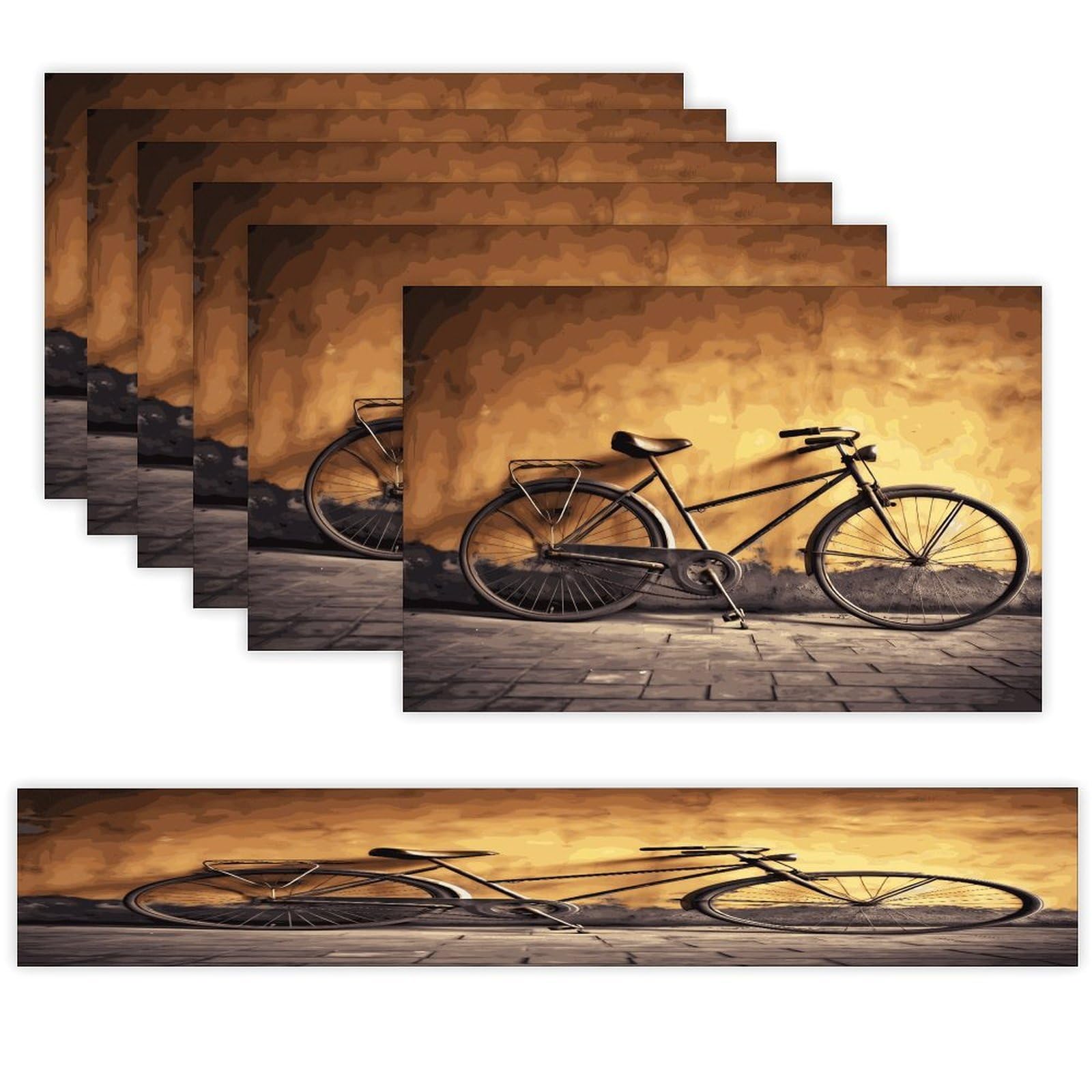 Old Bicycle Table Runner and Placemats Set of 6 Heat Resistant Table Runner Place Mats Modern Cloth Table Mat Washable Linen Placemat Festive Reusable Set