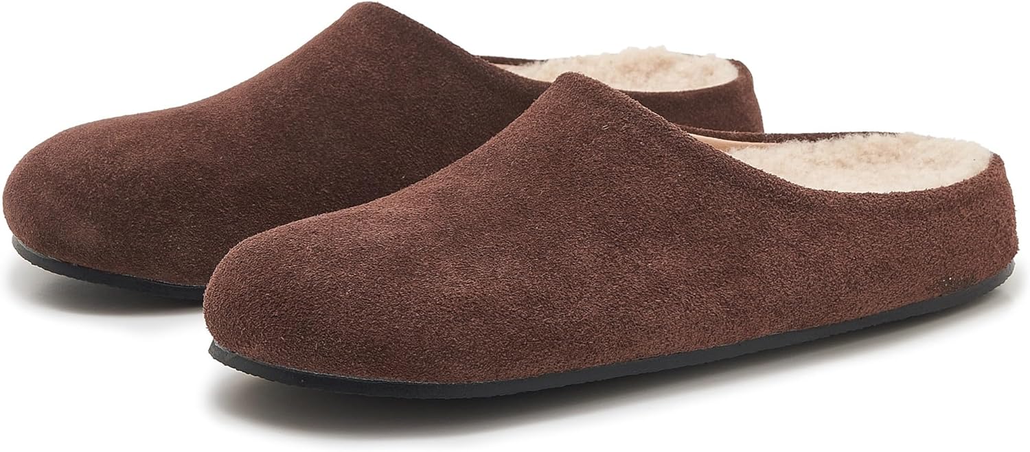 Women's Suede Clogs Round Toe Fuzzy Fur Lined Mules Comfort Fall Slippers Slip On Potato Shoes with Arch Support - Image 3