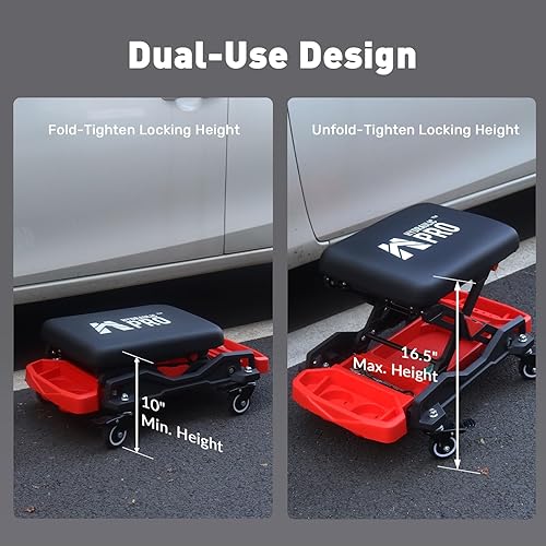 Miniatura 4 de Asiento de enredadera automotriz con ruedas giratorias, taburete mecánico de capacidad de 300 libras, taburete de garaje resistente con cojín
