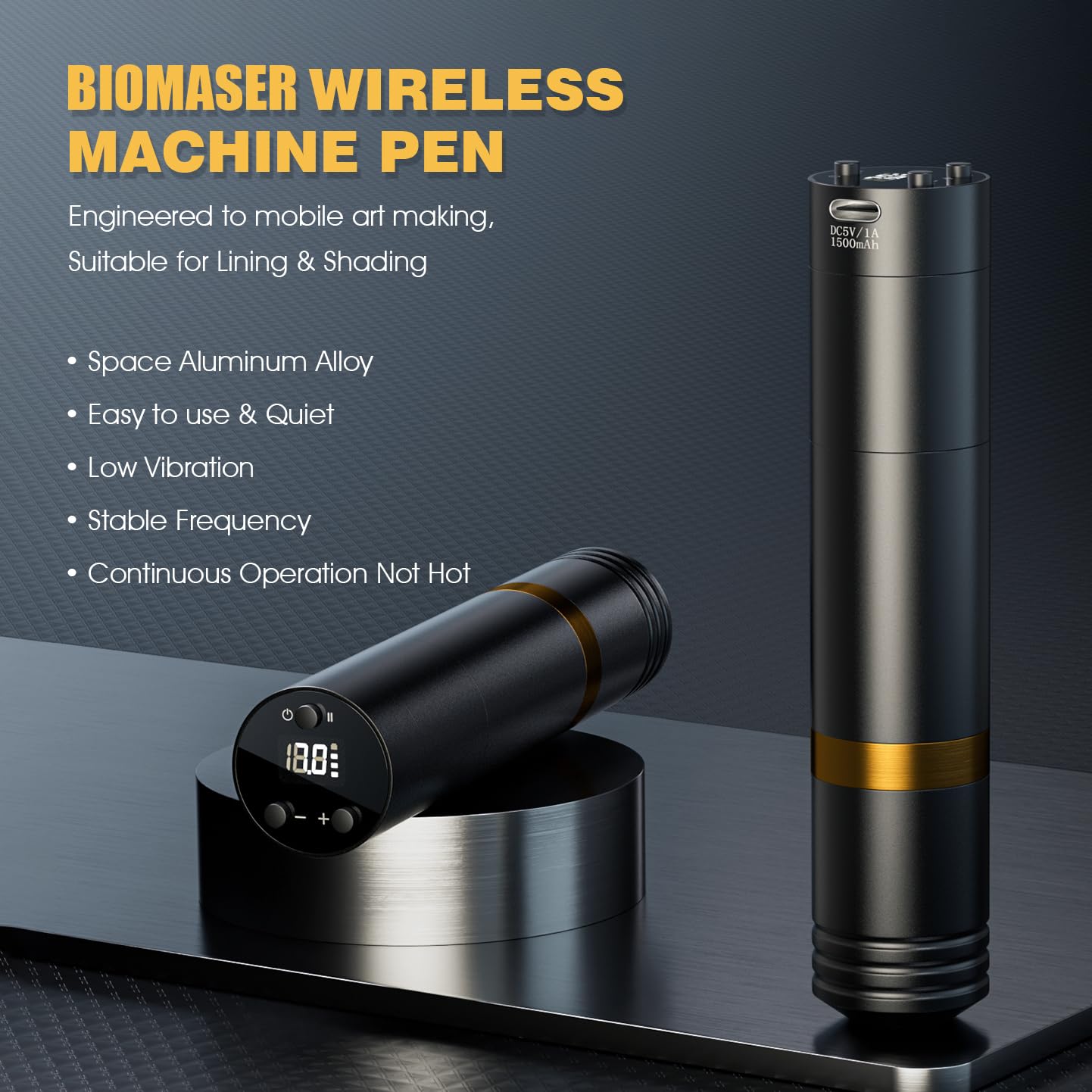 Biomaser kabelloses Gerät Set Kabellose Rotationsstift-Maschine 2 Stück 1500mAh Akku mit 20 Nadelstücken 10 Tintenflaschen Komplette Zubehörteile für Anfänger und Künstler