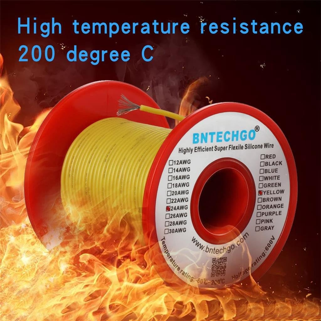 BNTECHGO 24 Gauge Silicone Wire Spool 100 ft Yellow Flexible 24 AWG Stranded Tinned Copper Wire - Image 5