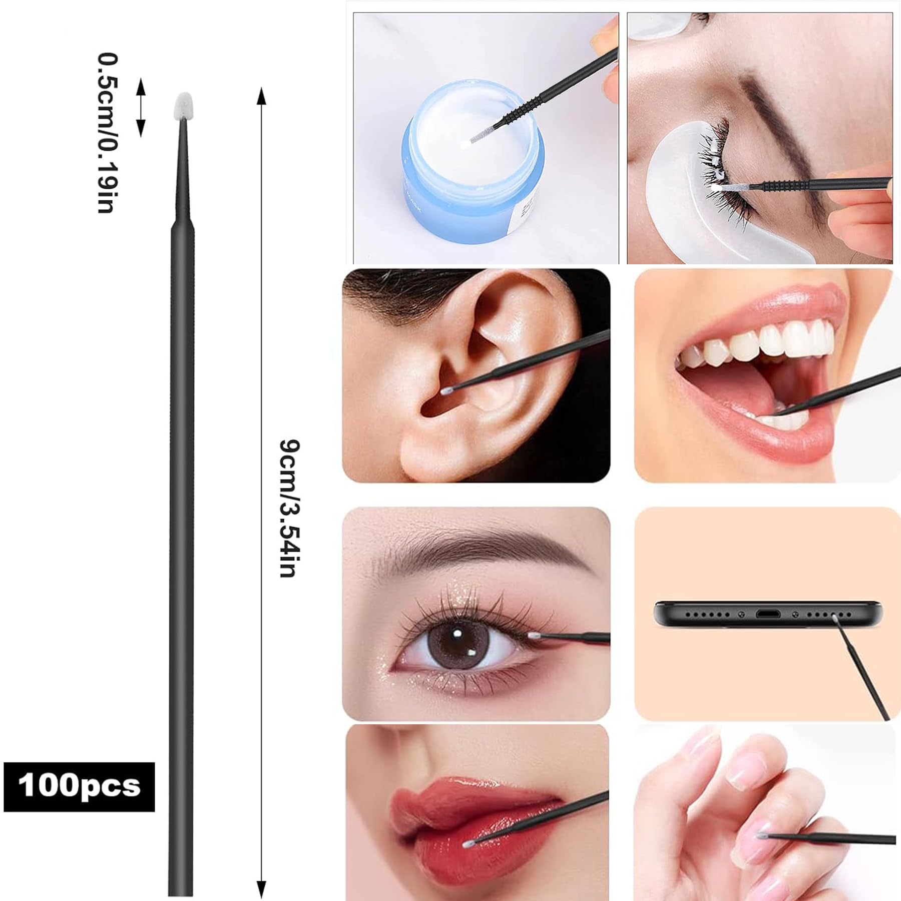 Set di 300 pennelli usa e getta per mascara, applicatori per labbra, 100 micro pennelli + 100 pennelli per ciglia + 100 bacchette per rossetto con scatola organizer nera