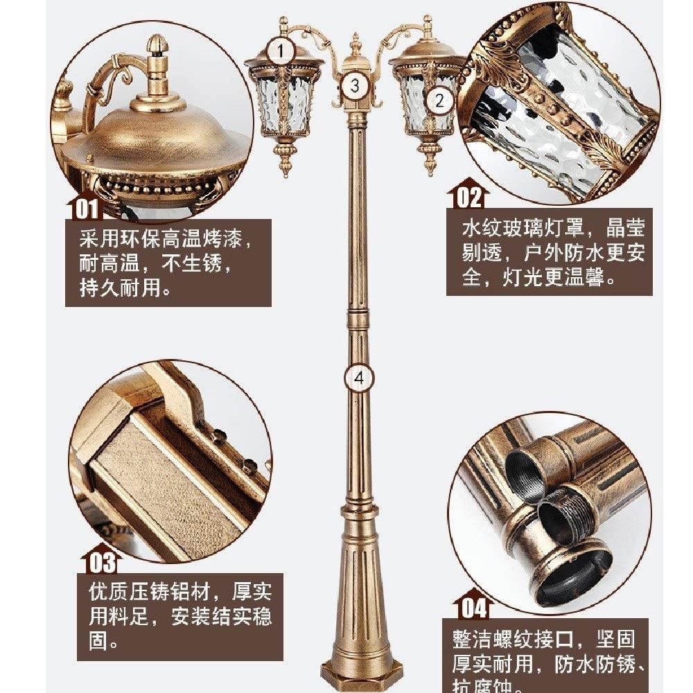 Outdoor Lamp Post Light, 2-Lights Patio Landscape Street Lights Die-Cast Aluminum Bollard Lamp, Outdoor Waterproof E27 Safety Lawn Lanterns (One Color-2.3m) (One Color 2.3m)