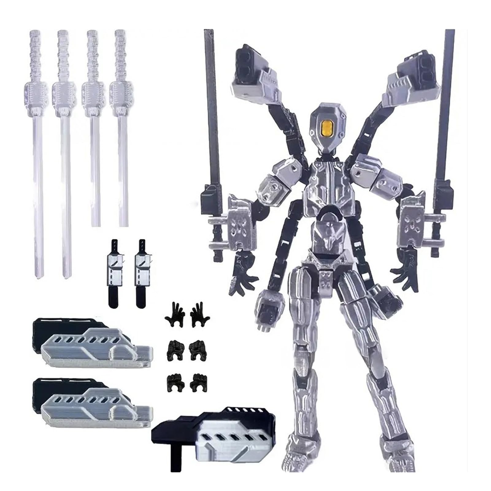 HshDUti T13 Action Figure Set (Assembly Completed), 3D Printed Multi-Jointed Movable Titan13 Lucky Dummy 13 Mobile Robot, Nova 13 Action Figures Desktop Decorations for Game Lovers Toy Silver