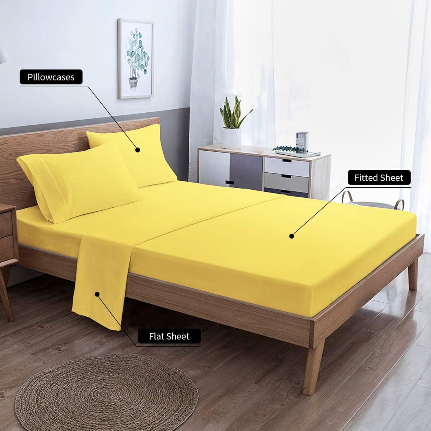 EaseHome Yellow King Size Bed Sheet Set - Deep Pocket to 18 inches Mattress 4 Piece - Premium Bedding Sheets & Pillowcases Collection - Extra Soft
