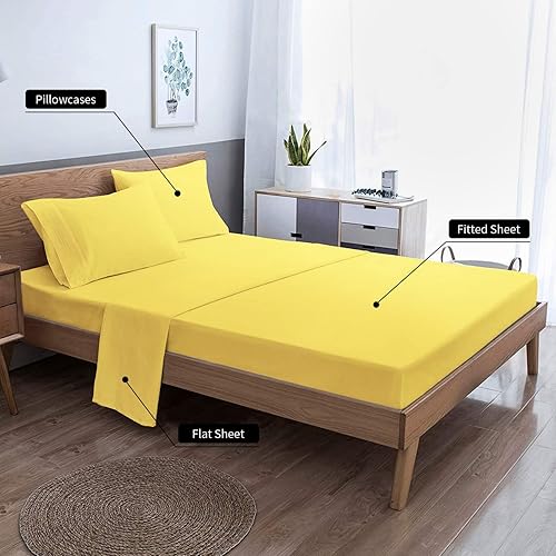 Miniatura 4 de EaseHome Juego de sábanas amarillas tamaño King  Bolsillo profundo para colchón de 18 pulgadas  4 piezas  Colección de sábanas y fundas de almohada