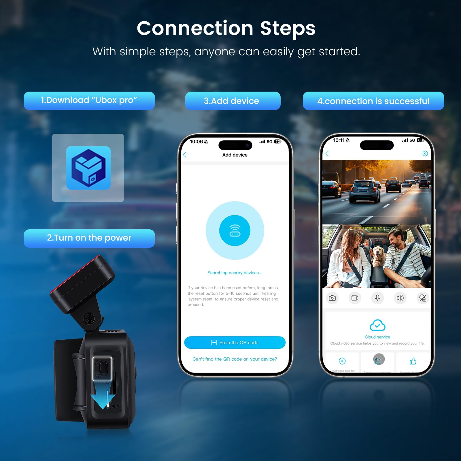Inefala 4G LTE Telecamera di sicurezza per furti d'auto, localizzatore GPS per una guida sicura, telecamera di sorveglianza con allarmi immediati, archiviazione cloud, visualizzazione live remota