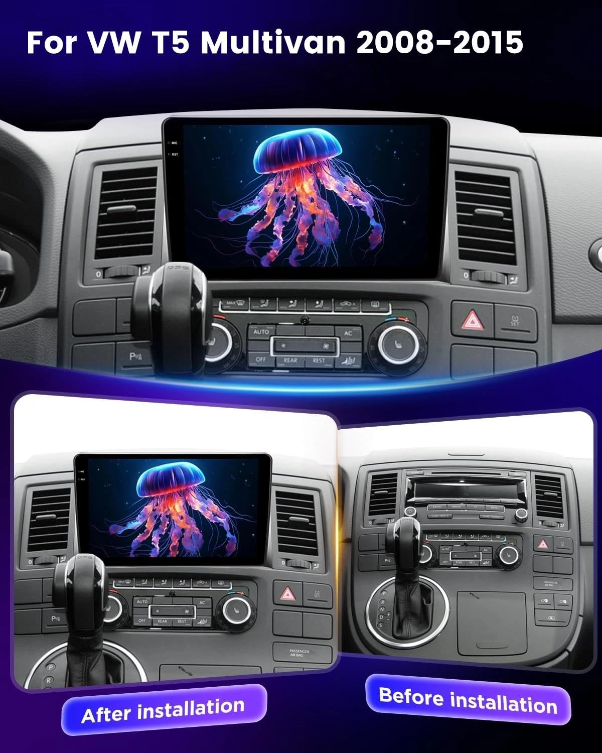 NHOPEEW 4+128G Android Radio para Coche para VW T5 Multivan 2008-2015 con Carplay Android Auto - Pantalla de 9 Pulgadas Compatible con WiFi GPS + Cámara de Marcha atrás