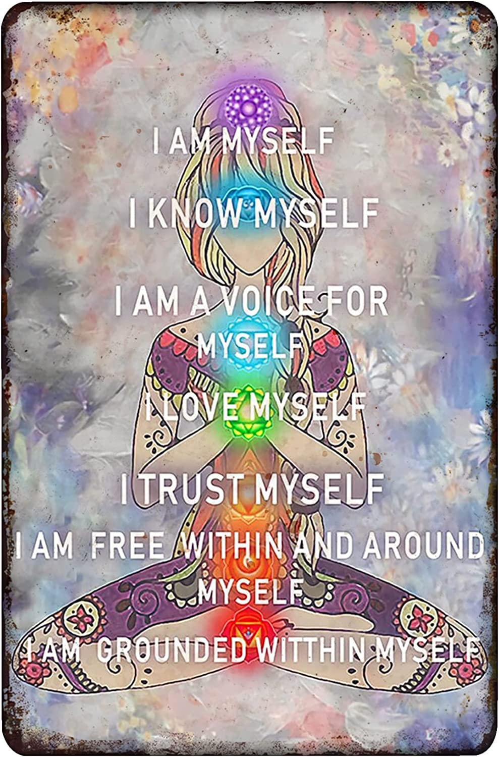 rayprint Vintage Yoga Metal Sign I Am Myself I Know Myself I Am A Voice For Myself Poster Wall Decor Bathroom Restaurant Farm Bedroom Cafe School 12x16 Inch