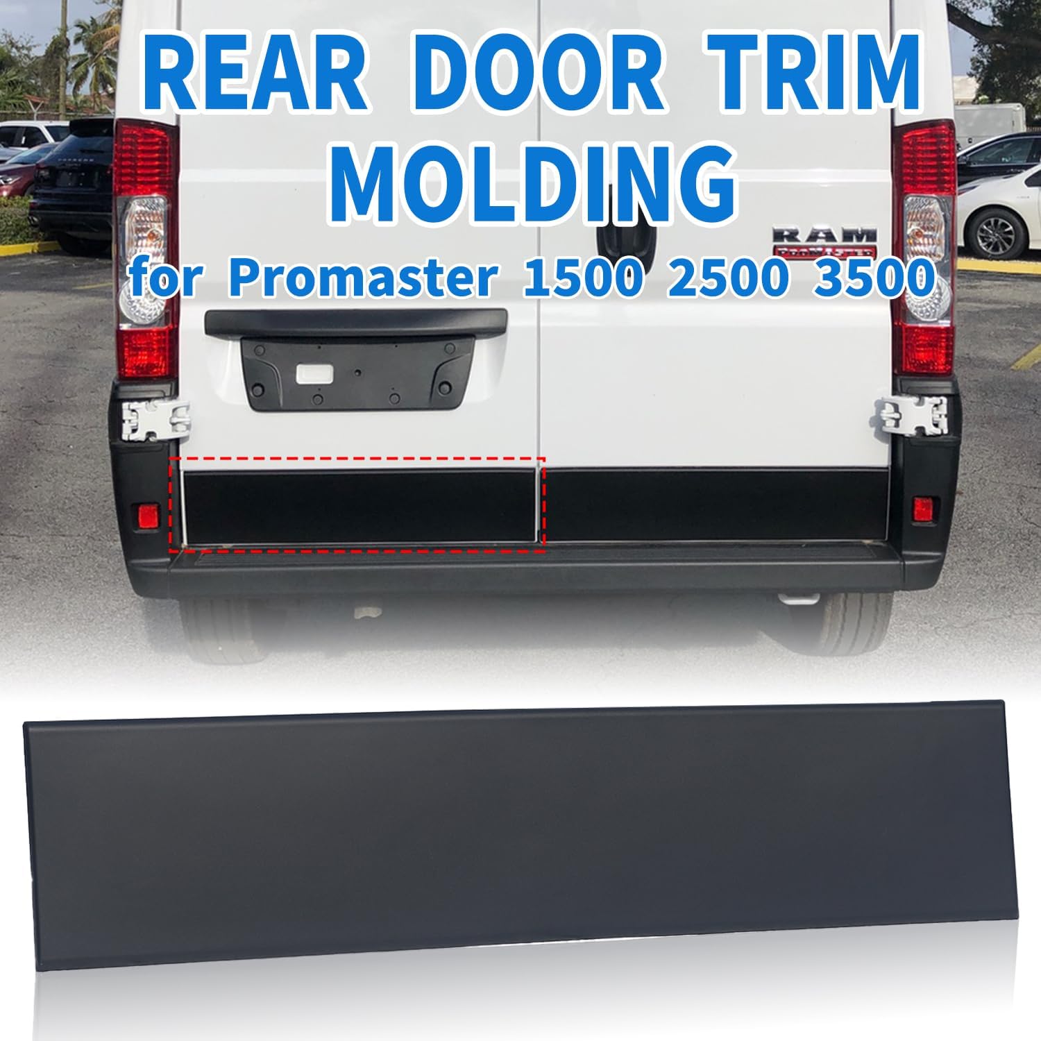 Rear Door Lower Trim Molding for Ram Promaster 1500 2500 3500 2019 2020 2021 2022 2023 2024 Back Panel Cover Accessories, Replace for 1ZT57JXWAB, Matte Black, Left Driver Side