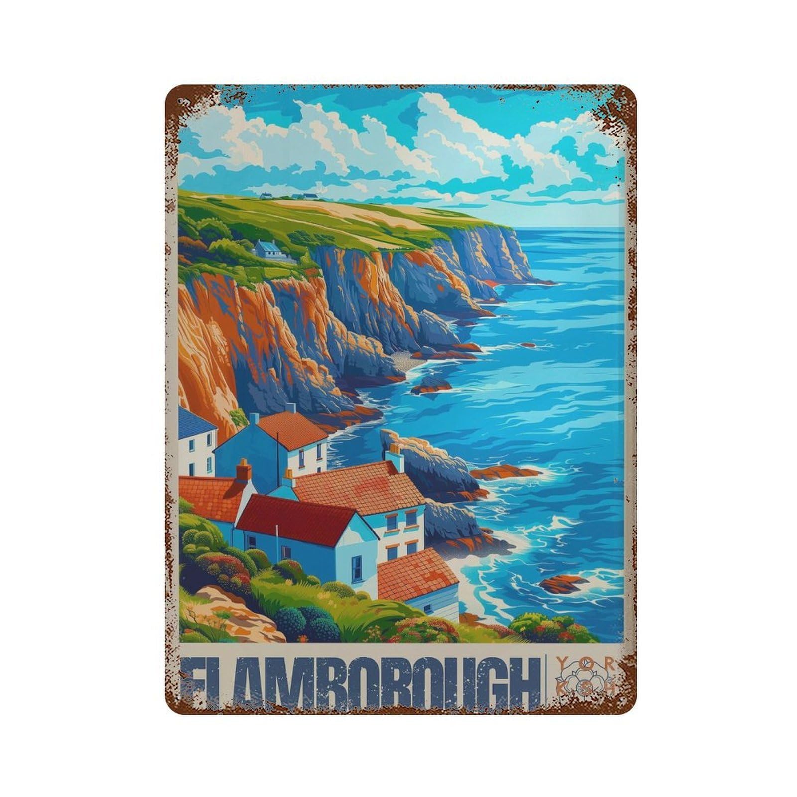 xiaoxiaoshen Flamborough Travel Yorkshire Coast Wall Decor Art Metal Tin Poster Modern Home Decor Art Home Bar Shop Decorations Vintage Sign 40x30cm