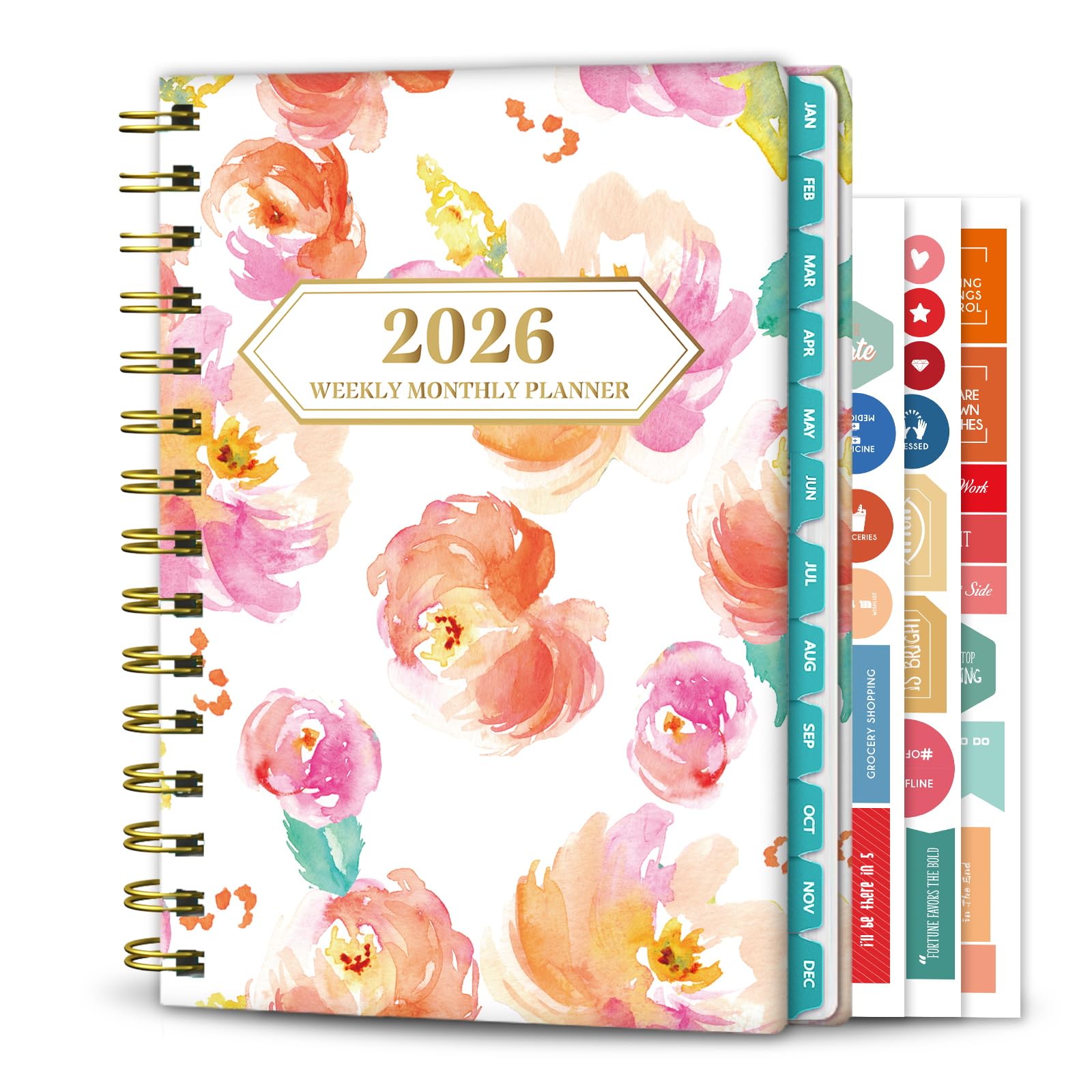 Ymumuda Planer 2024, Wochenplaner Monatsplaner 2024, 12-Monats-Schulplaner von JAN.2024 bis DEC.2024, 21,3 x 15,2 cm, Spiralplaner Notizbuch mit Aufklebern, Gummibandverschluss, Innentasche,