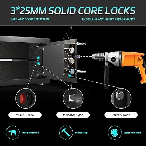 Miniatura 3 de Reemoon Caja de seguridad de acero con bloqueo de teclado electrónico, 0.8 pies cúbicos, caja fuerte para el hogar para dinero seguro, joyas,