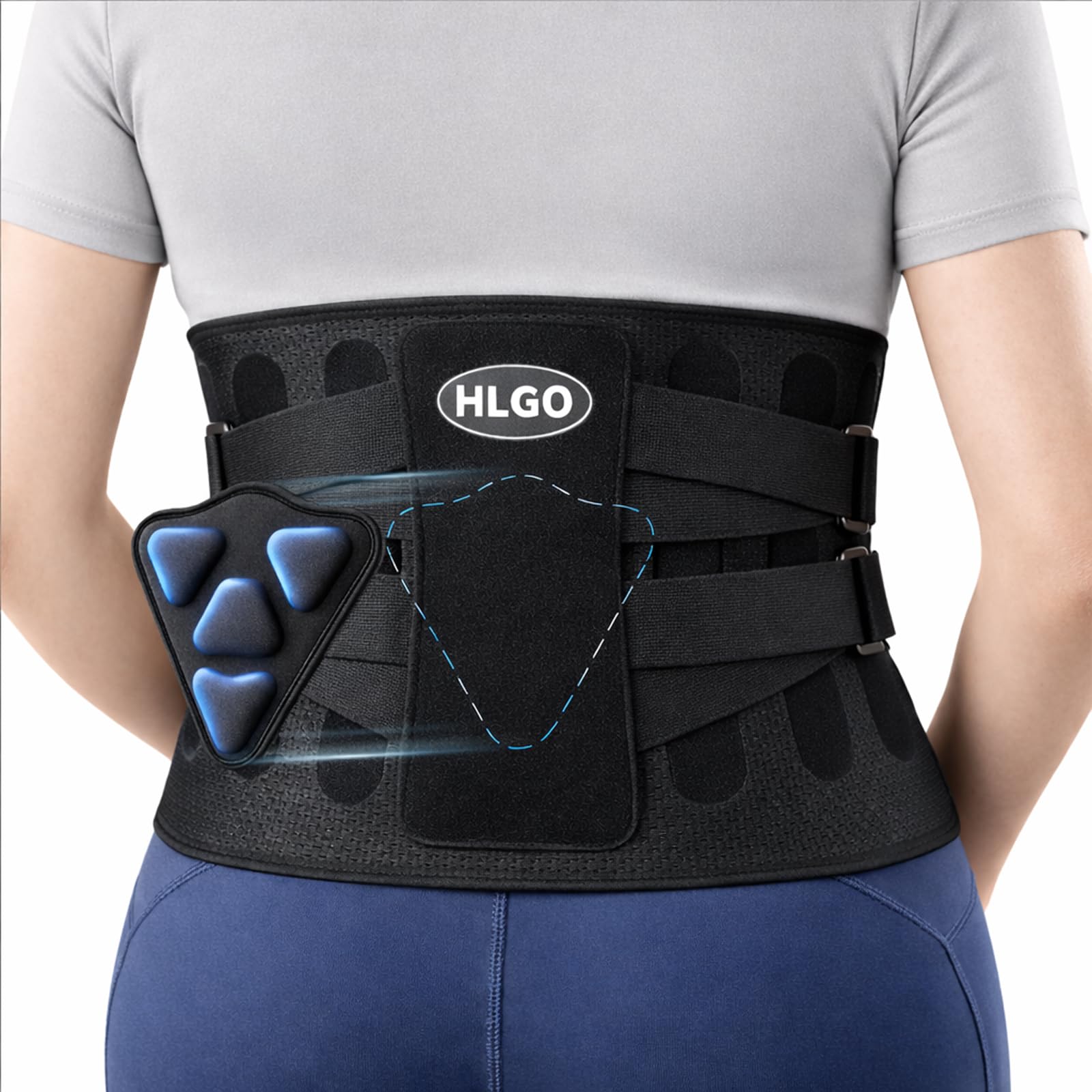 HLGO Ceinture Lombaire avec Supports Métalliques Solides, Ceinture de Soutien Dorsal avec Coussin 3D, pour Soulager les Douleurs Lombaires, Confortable, Respirante, pour Homme et Femme (Taille S)