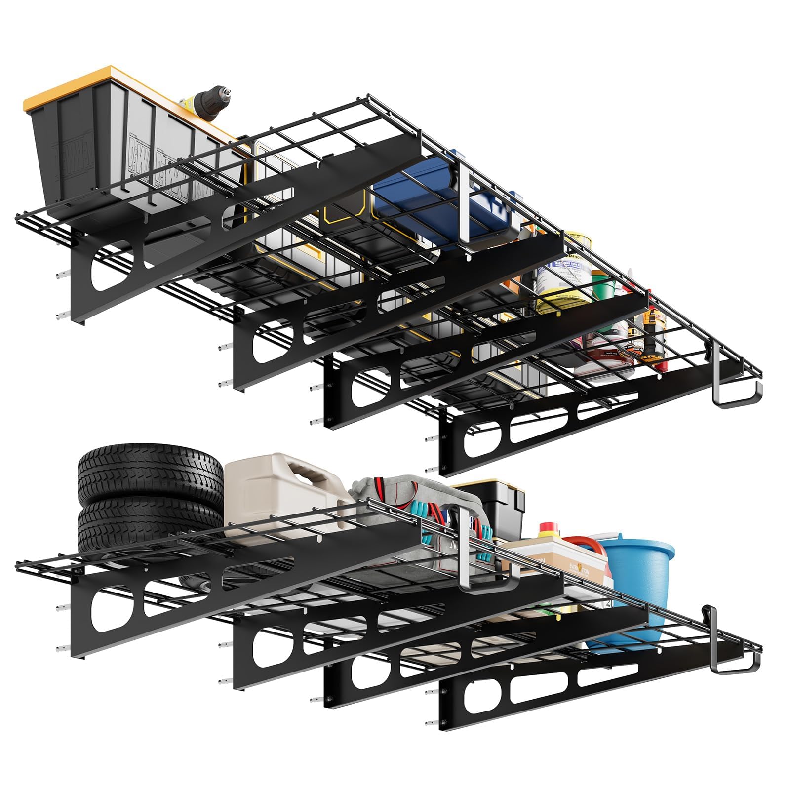 Set 2 Mensole Da Parete in Metallo Industriale, Porta Attrezzi Per Garage Officina Magazzino Cantina | Portata Massima 800 kg, Ripiani Robusti 2x4 ft / 2x6 ft, Soluzione Per Organizzazione Spazio