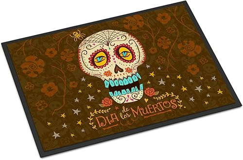 Caroline's Treasures VHA3031MAT Tapete para puerta del Día de los Muertos, alfombra de interior o exterior de 18 x 27 pulgadas, 27 pulgadas de largo