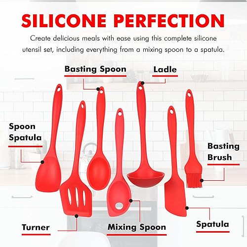 Miniatura 5 de Chef Craft - Juego de utensilios de cocina de silicona de alta calidad, 7 piezas, color rojo