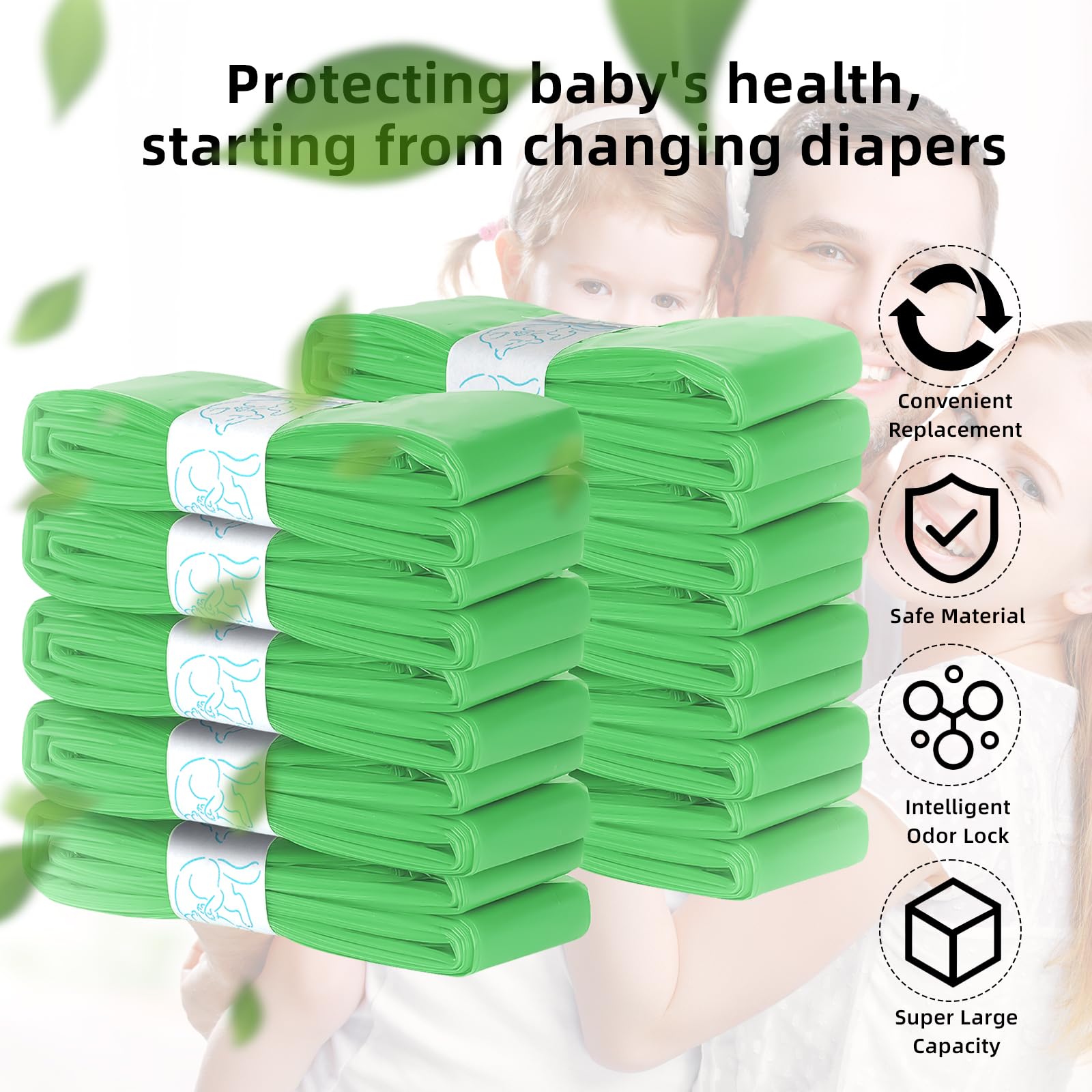 10 Sacchetti Mangiapannolini,Ricariche Mangiapannolini, Mangiapannolini Compatibile per Tommee Tippee Ricariche,Compatibile con Ricarica Mangiapannolini,Per Twist & Click + Per Simplee Sangenic(verde)